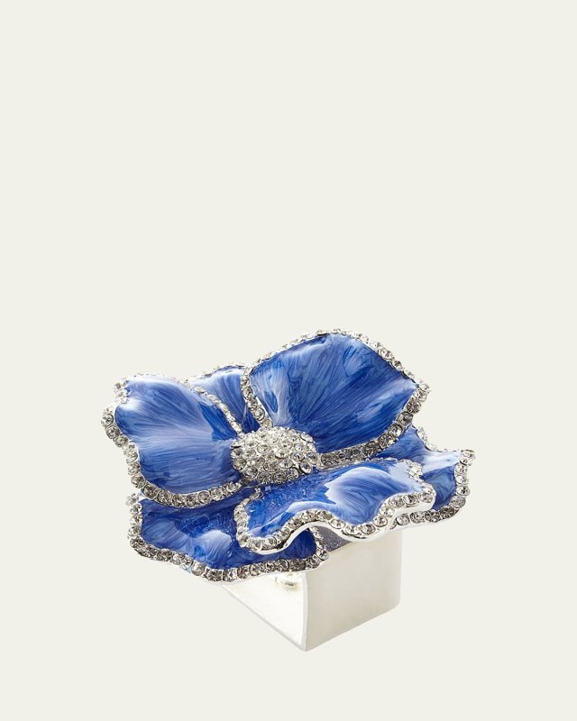 Floral Crystal Napkin Rings, Set of Four, Blue